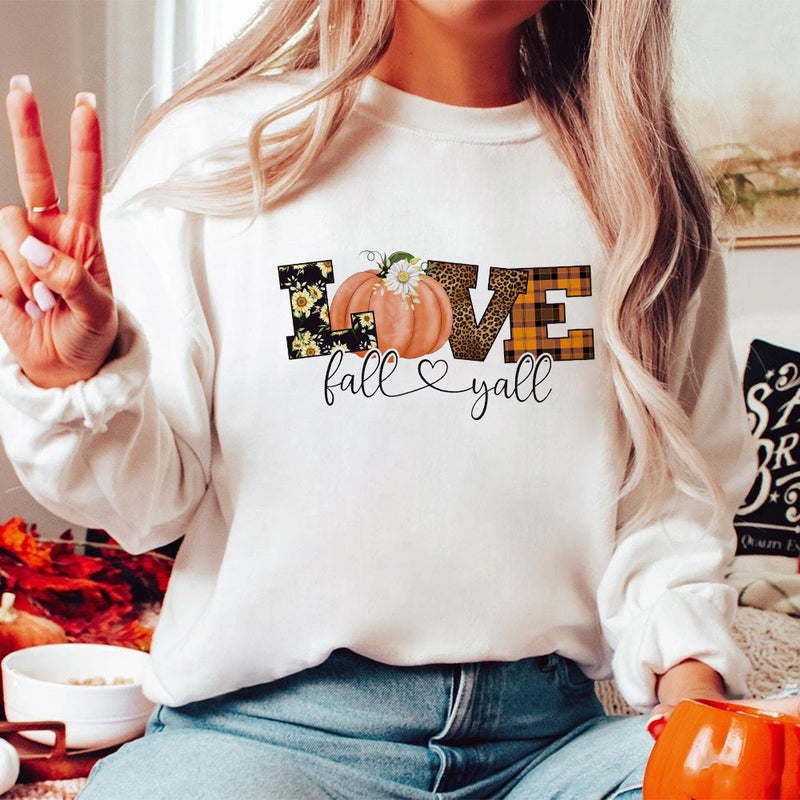 Love Fall Y'All Cute Fall Sweatshirt Thanksgiving Cl - Image 2